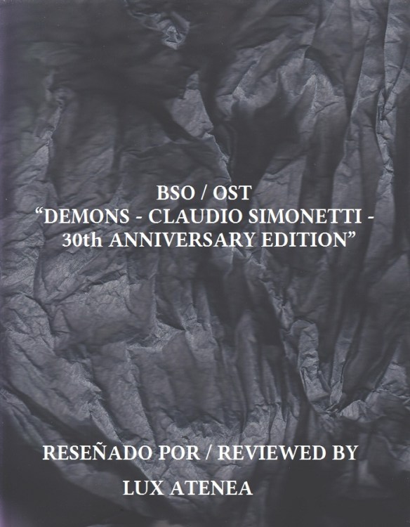 BSO OST - DEMONS CLAUDIO SIMONETTI 30th ANNIVERSARY EDITION