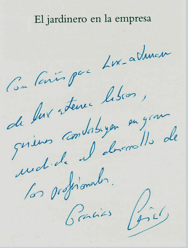 CÉSAR PIQUERAS EL JARDINERO EN LA EMPRESA dedicatoria